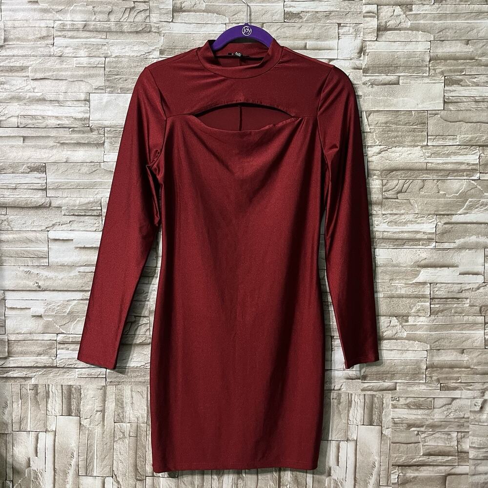 IRIS Electra Bodycon Mini Sexy Burgundy Dress Long Sleeve Women's Medium Stretch